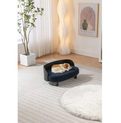Nordic Velvet Pet Lounge with Wood Frame, Dark Blue