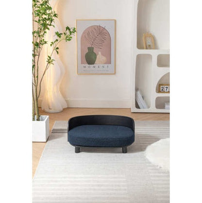 Nordic Velvet Pet Lounge with Wood Frame, Dark Blue