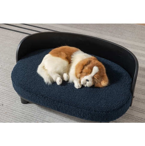 Nordic Velvet Pet Lounge with Wood Frame, Dark Blue