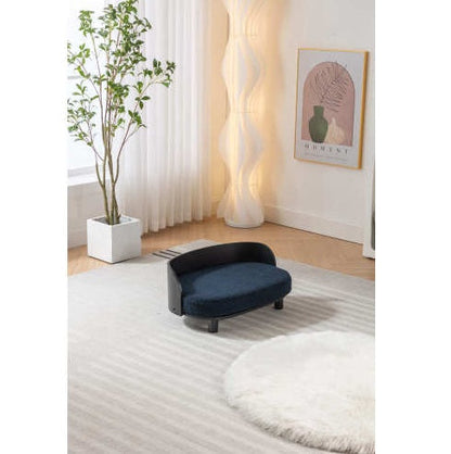 Nordic Velvet Pet Lounge with Wood Frame, Dark Blue