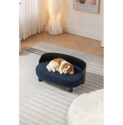 Nordic Velvet Pet Lounge with Wood Frame, Dark Blue