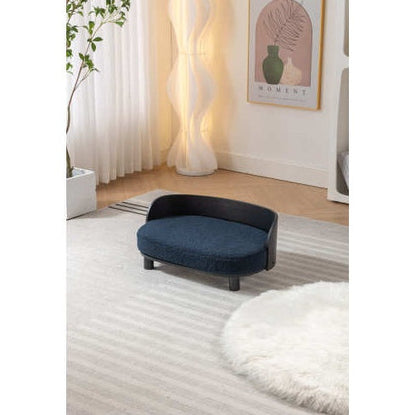 Nordic Velvet Pet Lounge with Wood Frame, Dark Blue