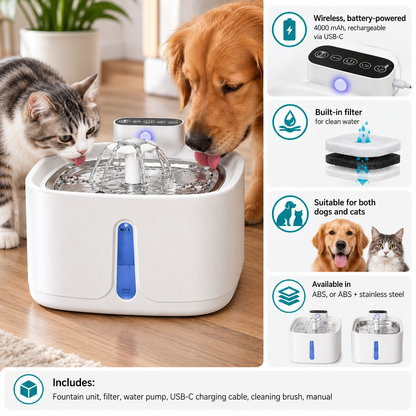 Smart Pet Water Fountain Wireless Stainless Steel Water Dispenser