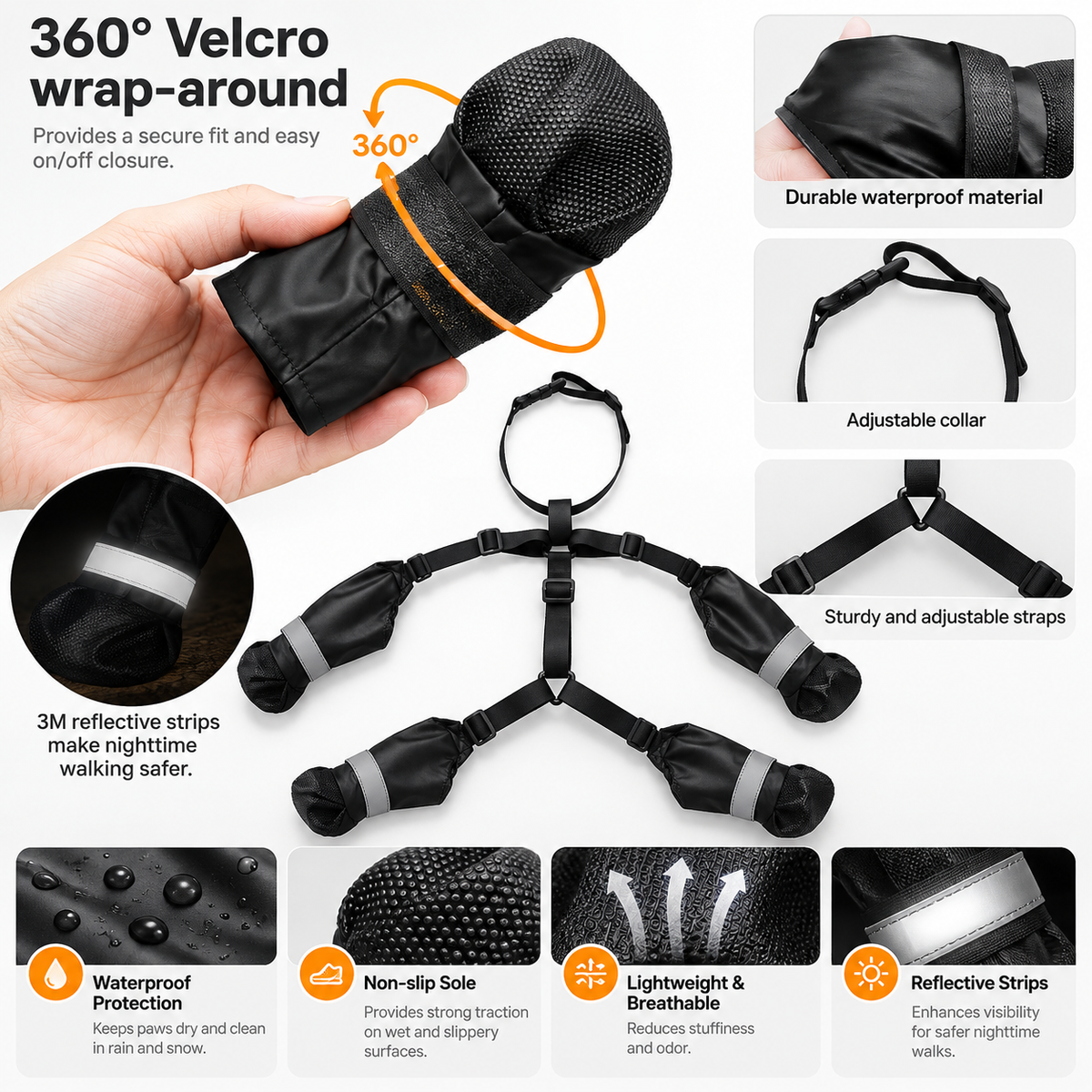Waterproof Anti-Slip Dog Boots with Suspender Harness