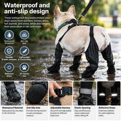 Waterproof Anti-Slip Dog Boots with Suspender Harness