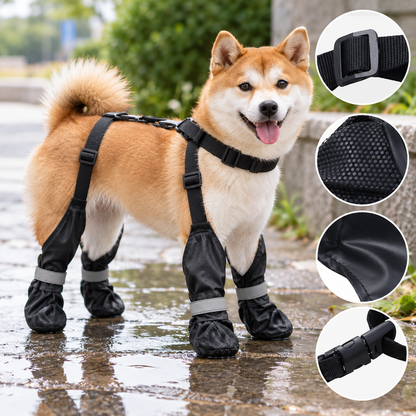 Waterproof Anti-Slip Dog Boots with Suspender Harness