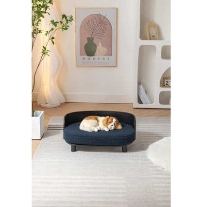 Nordic Velvet Pet Lounge with Wood Frame, Dark Blue